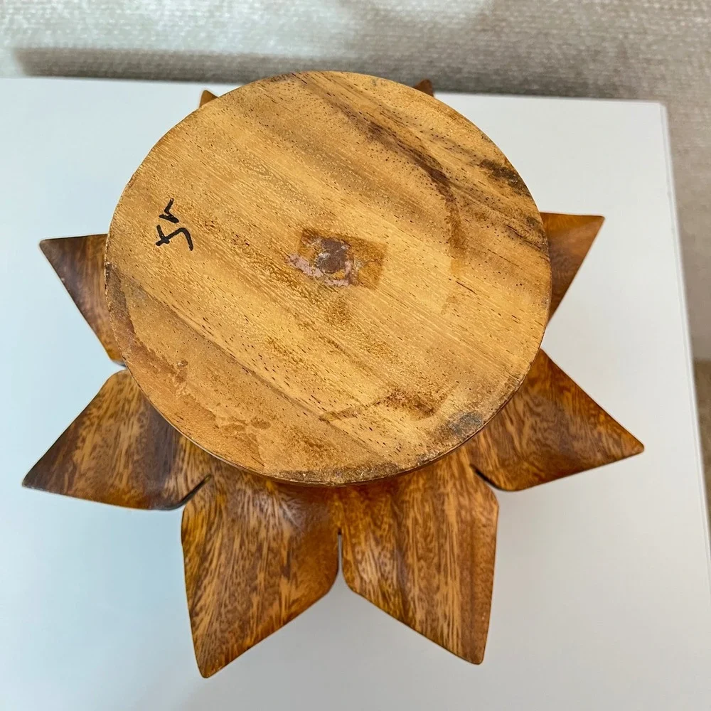 Vintage Spinning Wooden Flower‎ Pedestal Candle Holder